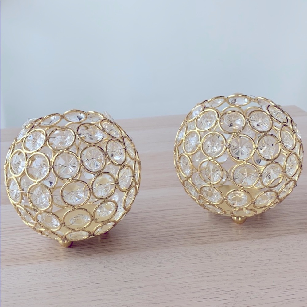 Gold Crystal Orb Candle Holders - Decorative Set